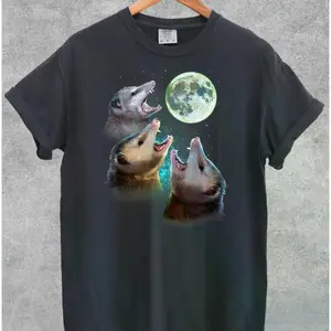 Three Possums Howling At Moon Graphic T-shirt, Sweatshirt, Hoodie, Funny Opossum Lover Tee, Vintage Distressed Retro Animal Nature Shirt