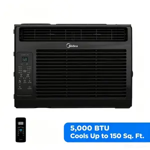Midea 5,000 BTU Window Air Conditioner, Cools Up To 150 Sq Ft, Black, ComfortSense Remote, 3 Cooling Modes, Easy Install, Like New