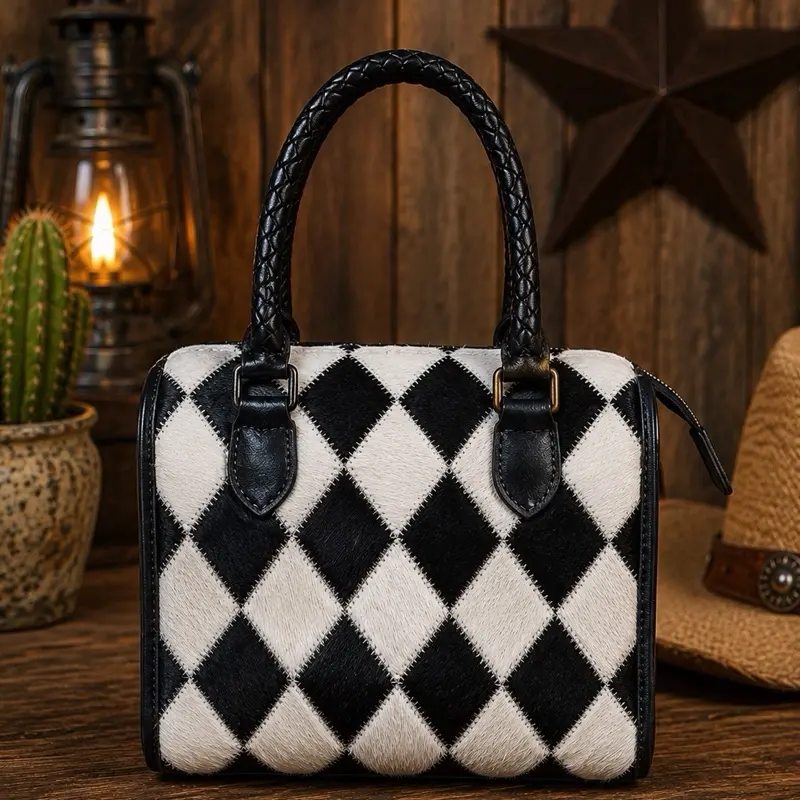 Small Black and White Checkered cowhide  Soft Speedy