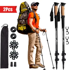 2pcs Durable Aluminum Telescopic Multifunctional Trekking Pole - Perfect for Mountaineering, Hiking, Camping, Fishing & Travel Accessories Sticks