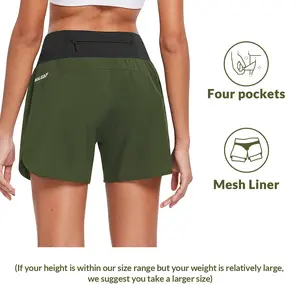 [New Arrival] baleaf Women's 5" Workout Shorts Gym Running Shorts Athletic with Liner High Waistband Quick Dry Sports Zipper Pockets Activewear Gymshorts