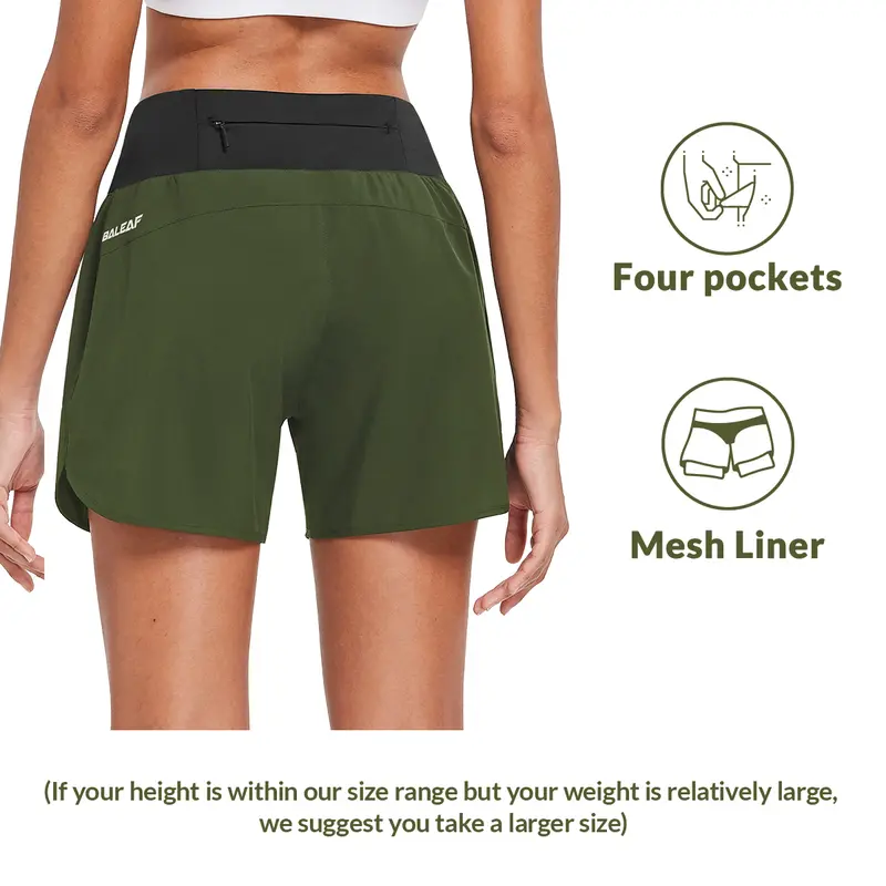 [New Arrival] baleaf Women's 5" Workout Shorts Gym Running Shorts Athletic with Liner High Waistband Quick Dry Sports Zipper Pockets Activewear Gymshorts