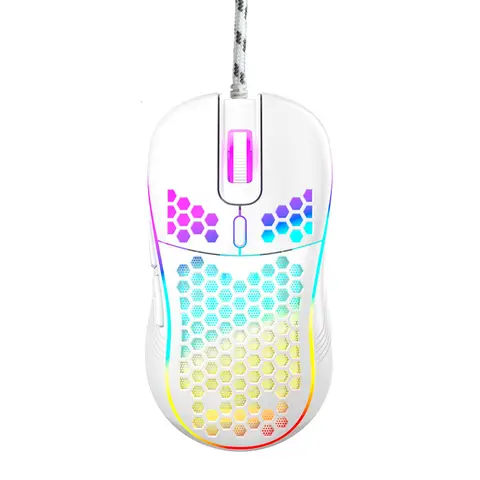 White Honeycomb Wired Gaming Desktop Mouse - Adjustable High-DPI 7200 RGB Optical Mouse, 20g Ultra-Lightweight, Ergonomic Breathable Hollow Shell, 6 Buttons, Color-Changing Lights, Left-Handed Compatible, 1.5m Cable for PC, Laptop, Mac