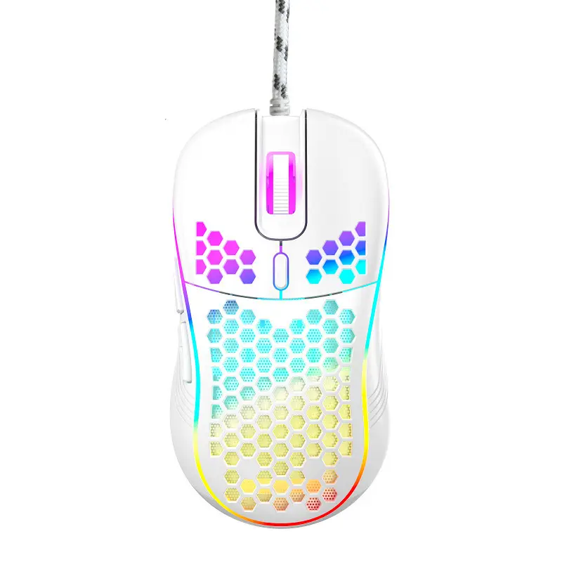 White Honeycomb Gaming Mouse, Ultra-Lightweight Wired RGB Optical Mouse with 7200 DPI, Ergonomic Breathable Hollow Shell, Elegant White Mouse with 6 Buttons for Minimalist PC Gaming Setup, Laptop & Mac