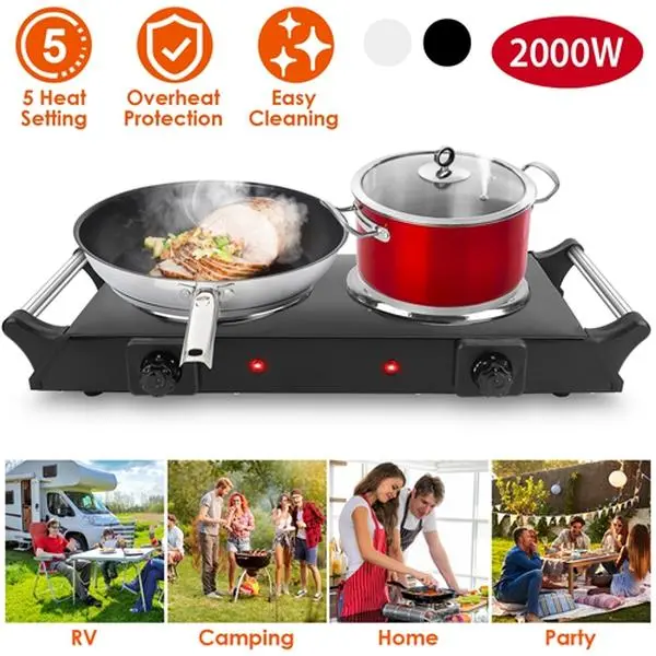 RV Home Dual Use Electric Coil Stove 2000W Portable Adjustable Hot Plate-4271