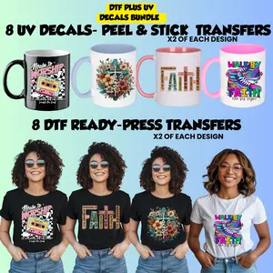 Christian DTF Transfer Bundle | Shirt Heat Transfers |  Transfers | UV DTF Stickers | Faith Designs | Peel and Press Set