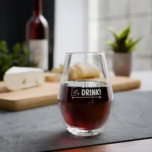 Engraved Stemless Wine Glass 11.5oz — Custom Sparkle State Silhouette
