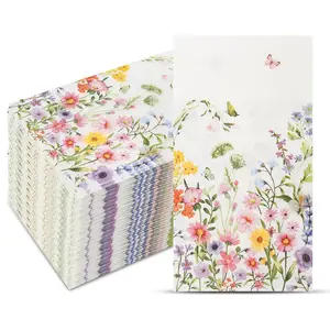100Pcs Disposable Floral Paper Napkins Decorative Bathroom Napkins Guest Disposable Wild Flower Hand Towels Dinner Party Napkins for Wedding Birthday Party Baby Shower