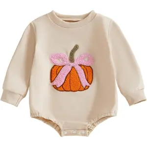 F-GCS01  Newborn Baby Girl Christmas Outfit Waffle Gingerbread Onesie Bubble Romper Sweatshirt Infant Fall Winter Clothes