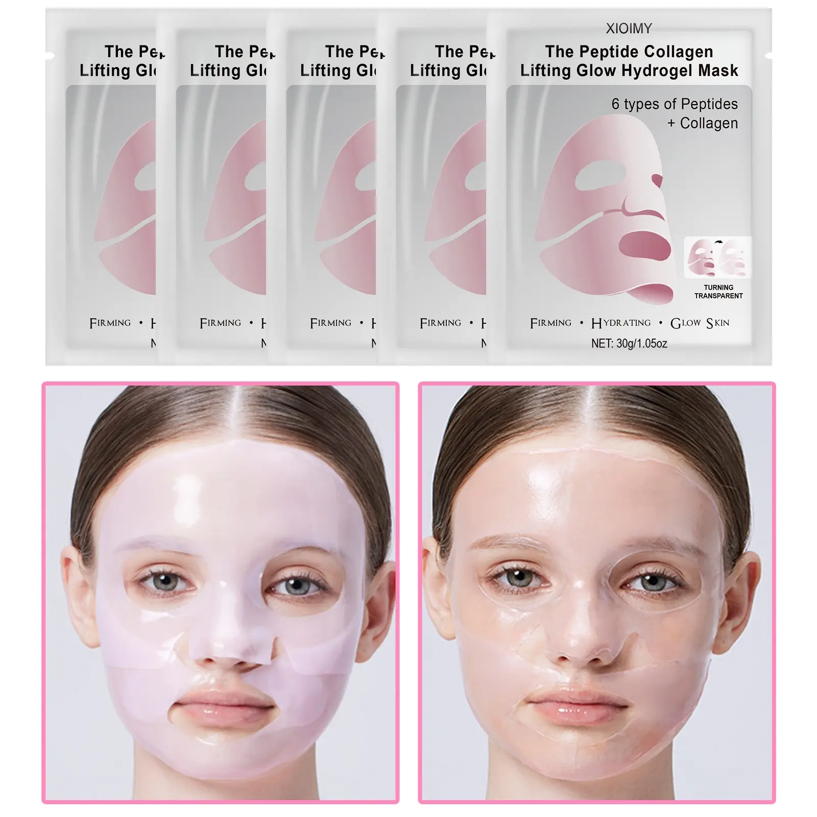 5pcs Collagen and Hexapeptide Hydrating Mask, Rich in 6 Peptides and Collagen, Moisturizes, Brightens, Smooths, Suitable for All Skin Types