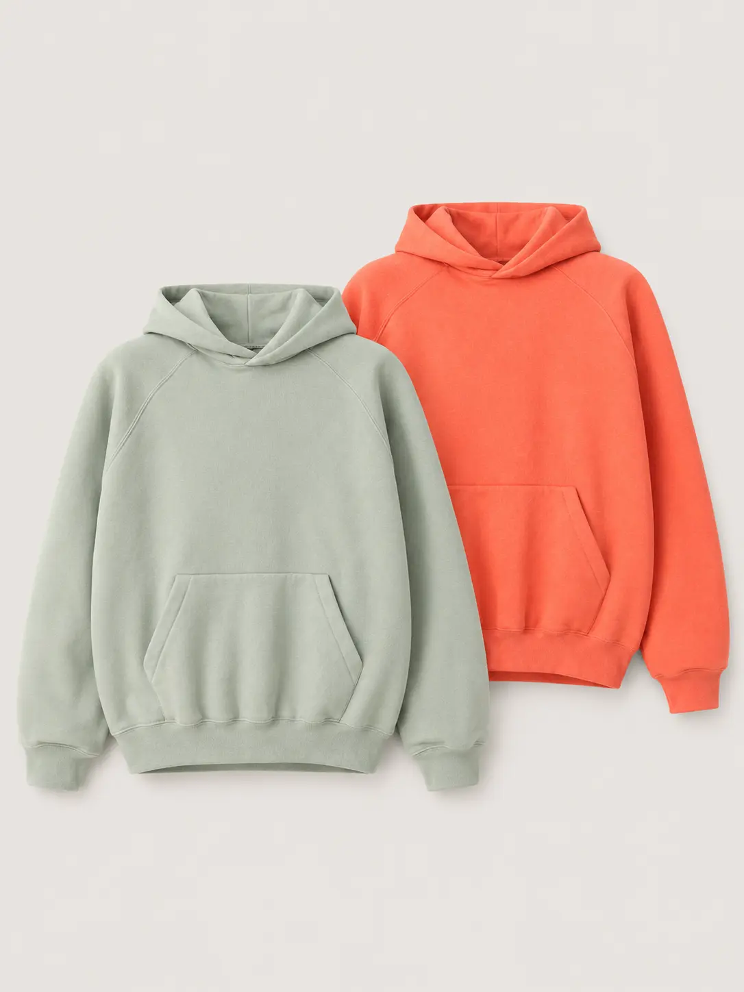 Men’s Colorful Oversized Pullover Hoodie, Sage Green or Coral Solid Color Relaxed Fit Sweatshirt with Kangaroo Pocket, Casual Streetwear Hoodie