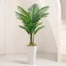 VITALISMO 5ft Plastic Palm Artificial Plant with Tall White Planter - 12 Realistic Shape Branches, Decorative Fruit Ornaments, Fake Tropical Floor House Decor for Room Accessories, Kitchen