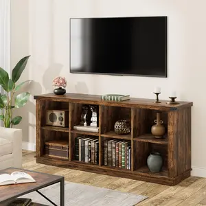 8 Cube Horizontal Bookcase, Wood 2-Tier Storage Organizer for Living Room Home Office Entryway, Display Bookshelf for Books Decor Plants
