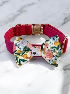 Rifle Paper Co Fabric White Floral Bow Tie Dog Collar