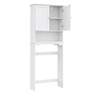 Over the Toilet Storage Cabinet, Bathroom Storage Cabinet with Double Doors and Adjustable Shelf, Freestanding Toilet Rack for Small Bathroom Organization