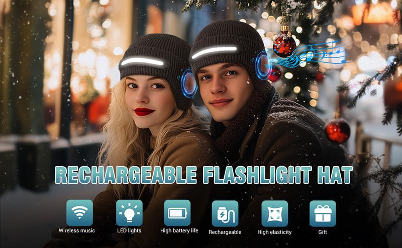 TR-BTD3 Bluetooth Beanie with Light|Three-Segment LED Light Smart Music Hat| USB-C Rechargeable Headwear for Skiing & Night Jogging |Unique Christmas Birthday Gifts for Men Husband Teen|Adjustable Brightness & Touch Control (Unisex All-Season)