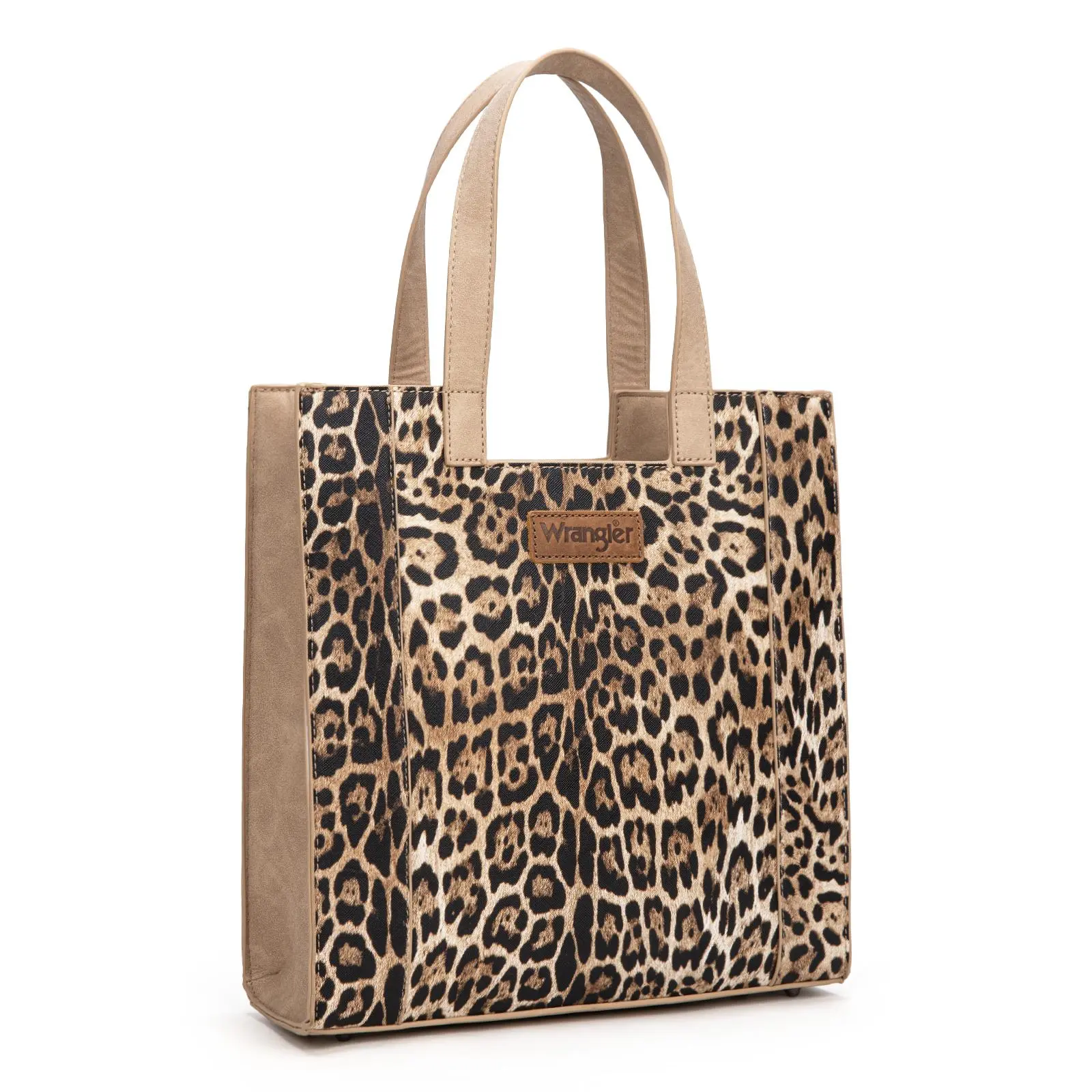 Wrangler Western Large Leopard Print Top-Handle Tote Handbag for Women Work Leather Satchel with Secure Top Zipper Closure & Durable Metal Feet