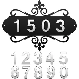House Address Plaques Metal Address Sign Outside House Number Mailbox Number Sign for House Home Hotel Office Garden Decorative Wall Plaque(13.8 inch,Delicate Style)