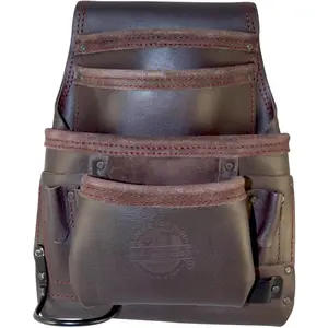 OS2220 10 Pocket Oil Tanned Leather Nail & Tool Pouch Dark Brown Color for Constructor/Electrician/Plumber