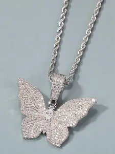 Rhinestone Butterfly Pendant Necklace for Women, Shining Party Accessories, Luxury Gorgeous Rope Chain Necklace, Fashion All-match Jewelry for Party, Daily Clothing Decor for Girl, Jewelry Accessory