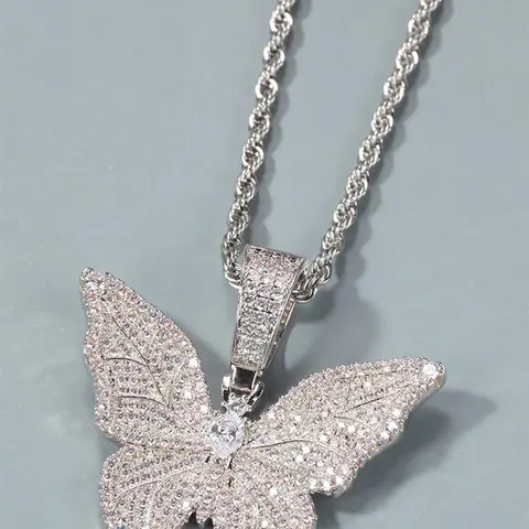 Rhinestone Butterfly Pendant Necklace for Women, Shining Party Accessories, Luxury Gorgeous Rope Chain Necklace, Fashion All-match Jewelry for Party, Daily Clothing Decor for Girl, Exquisite Chain Jewelry