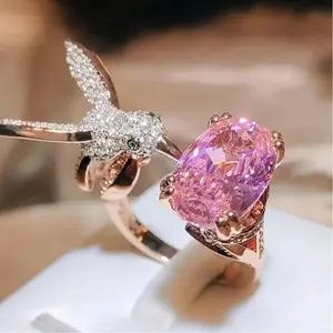 Fashion Rose Gold Plated Hummingbird Pink Unique One Size Ring wedding rings