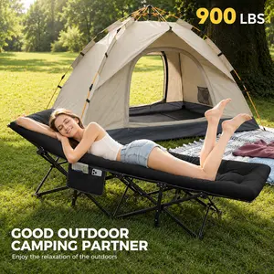 900LBS 28" Wide Square Tube Camping Cot - Removable Thick Mattress Portable Foldable with Carry Bag Black