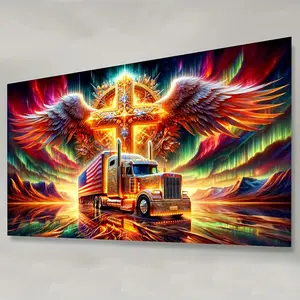 Wing Truck Aurora Landscape Pattern DIY Diamond Arts Colorful Painting Kit without Frame, Full Round Drill Diamond Art Painting Kit for Home Wall Decor, Diamond Painting Kits