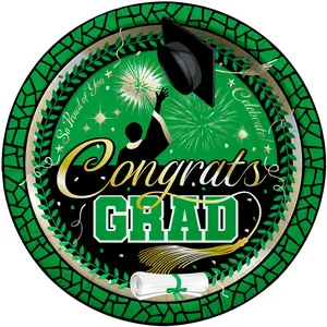 Green Graduation Plates 9in - Green Graduation Party Supplies