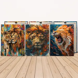 3 Counts Wooden Framed Canvas Painting, Vibrant Abstract Lion Art Images, Exquisite Poster, Perfect Living Room Decoration, Modern Art, Fashion Family Poster, Wall Art Decoration, Waterproof Art