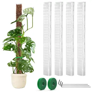 HOMEYA [4 Pack] Plastic Moss Pole for Plants Monstera, 24 inch D Shaped Moss Poles for Climbing Plants Indoor, Garden Trellis Plant Stick Stakes with Plant Tape for Potted Plants, Pothos