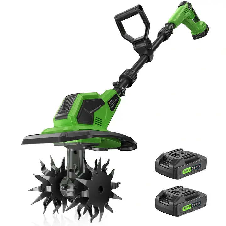 20V Cordless Tiller for Gardening, Electric Garden Tiller with 2 * 4.0Ah Batteries, 9" Width, 6.6" Depth, Lightweight 360RPM, 48 Steel Tines Mini Rototiller for Weeding, Gardening & Soil Cultivation, SummerWins