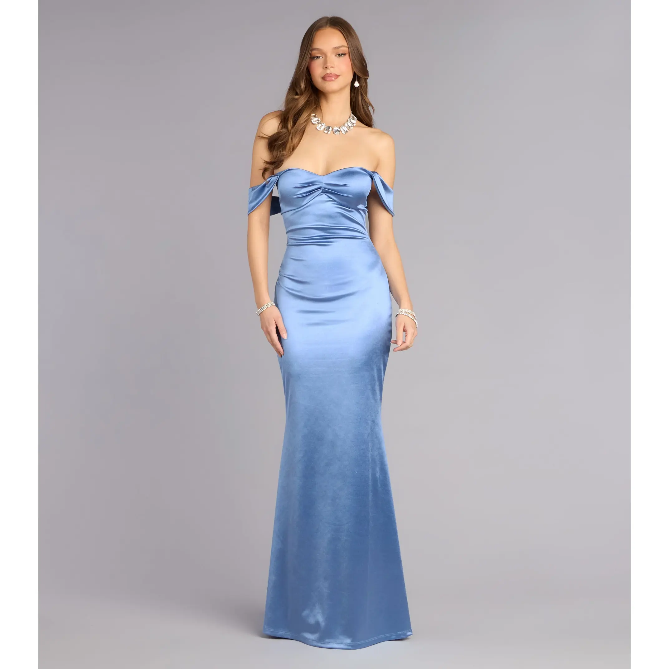 Melodie Satin Off-Shoulder Formal Dress