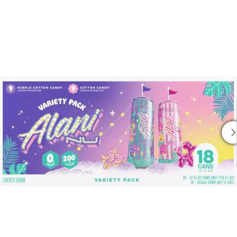 Alani Nu Energy Drink - Cotton Candy Variety Pack, 12 fl oz Cans, 18-Count