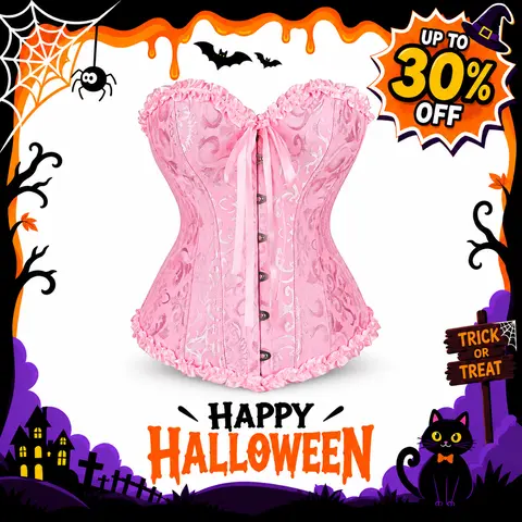 Women's Comfortable Adjustable Lace-Up Boned Overbust Corset Top - Fitted Polyester Fabric Body Contouring Shapewear, Floral Blue Wrap Bustier, Gothic Halloween Costume, Fantasy Costume for Parties Piece 318/819-D3
