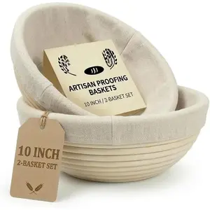 Banneton Bread Proofing Basket Set - 2 Pack 10 Inch Round Brotform with Liners, Sourdough Bread Baking Basket