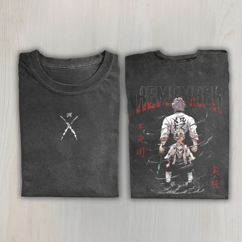 Sanemi Shinazugawa Wind Hashira Rage Anime T-Shirt, Demon Slayer Kimetsu No Yaiba Dual Form Back Print Dark Aesthetic Y2K Otaku Graphic Shirt For Fans, Unisex Cotton Crewneck T-Shirt Menswear Womenswear Streetwear Top