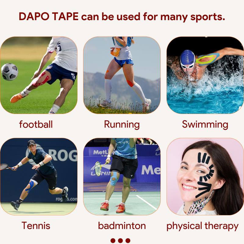 Dapo Kinesiology Tape, muscle support tape, sports tape, flexible sports tape, for wrapping knees and ankles, 20 pre-cut pieces, 5cm x 25cm.