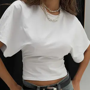 Women Short Sleeve T-Shirts Solid Color Round Neck Shirts Summer Casual Tops Streetwear