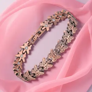 Women's Elegant Butterfly Design Magnetic pure Copper Bracelet, Exquisite Trendy Hollow Out Design Bracelet, Fashionable therapy Jewelry for Women As Gift Classic pulsera sanadora with adjustable tools pain support