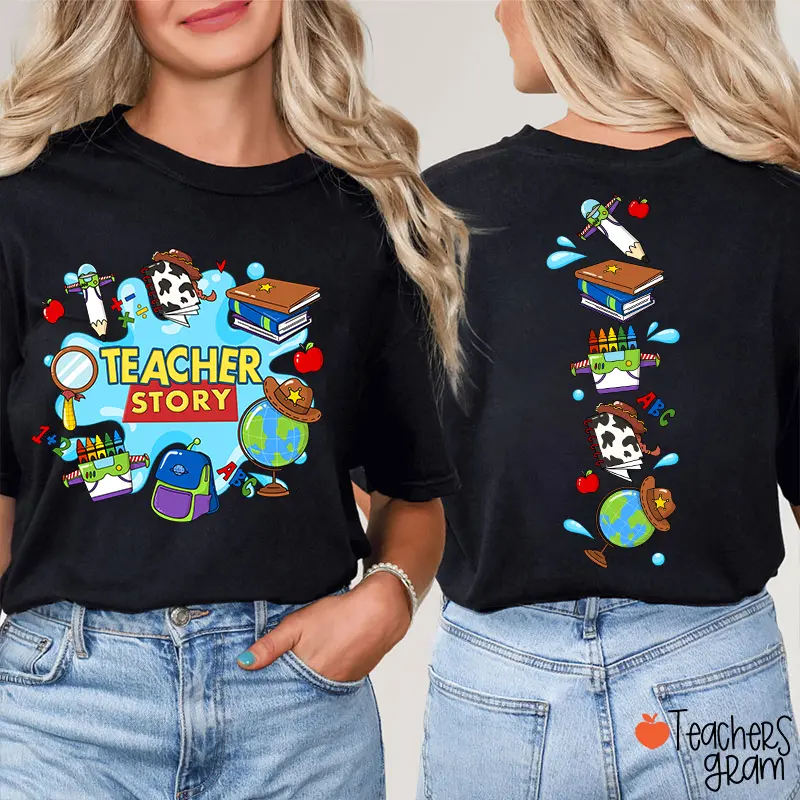 Teacher Story Cute School Stuff Icons Teacher Two Sided T-Shirt,back to school,back to school shopping