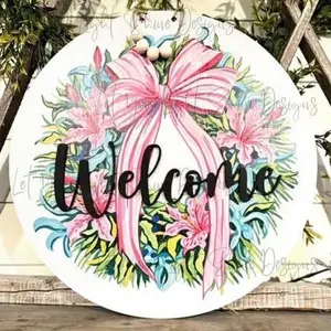 “Welcome” Beach Wreath Summer Wood Printed Door Hanger