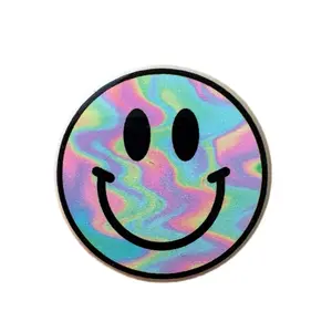 Acrylic Add On for Badge Reel - Rainbow Tie Dye Smile Design with Velcro & Sticker Adhesive Options for Personalization supplier