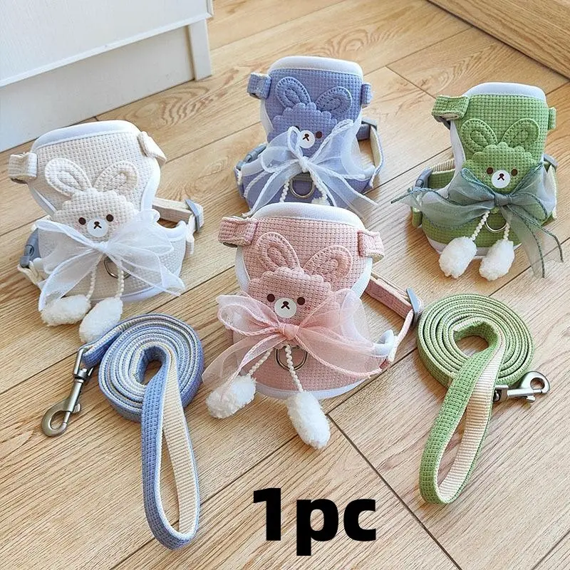 Cute Rabbit Bunny Design Bow Decor Pet Chest Strap, Harness Straps, Harness and Leash Set, Kitten Harness, Puppy Harness, 1 Set Pet Harness with Leash, Pet Supplies for Small Dogs & Cats, Dog & Cat Accessories, Harness Leash Combo