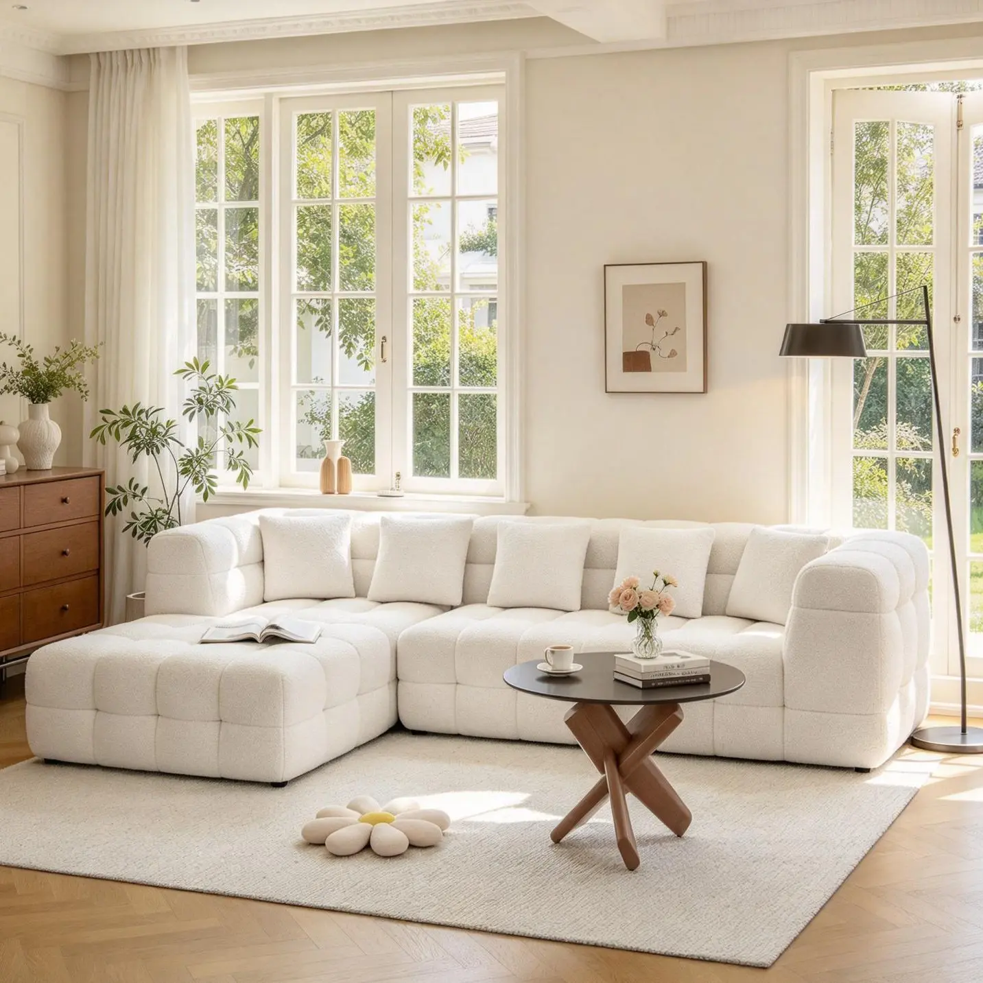 Comfortable Huge 107" Chenille Boneless Couch with L - Shaped Chaise, Comfy Modular Sectional Sofa with Tufted Design, Modern Upholstered Sofa, No - Assembly Sectional Couch, Modular Sectional, Tufted Design, Modern Upholstered, No-Assembly