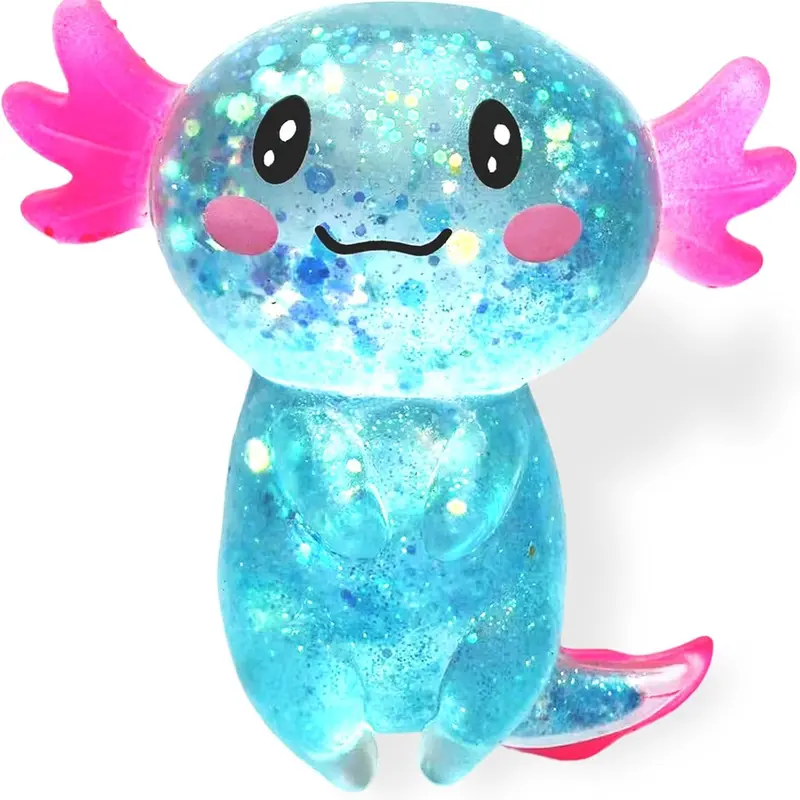Glitter Axolotl Squishy Decompression Squeeze Toy - Plastic, Sensory Friendly, Unisex, Colorful Animal Malt Sugar Squishies Toys, Stress Relief Fidgets, Glitter Stress Balls, Quirky Whimsical Summer Gift for Kids, Party Favors
