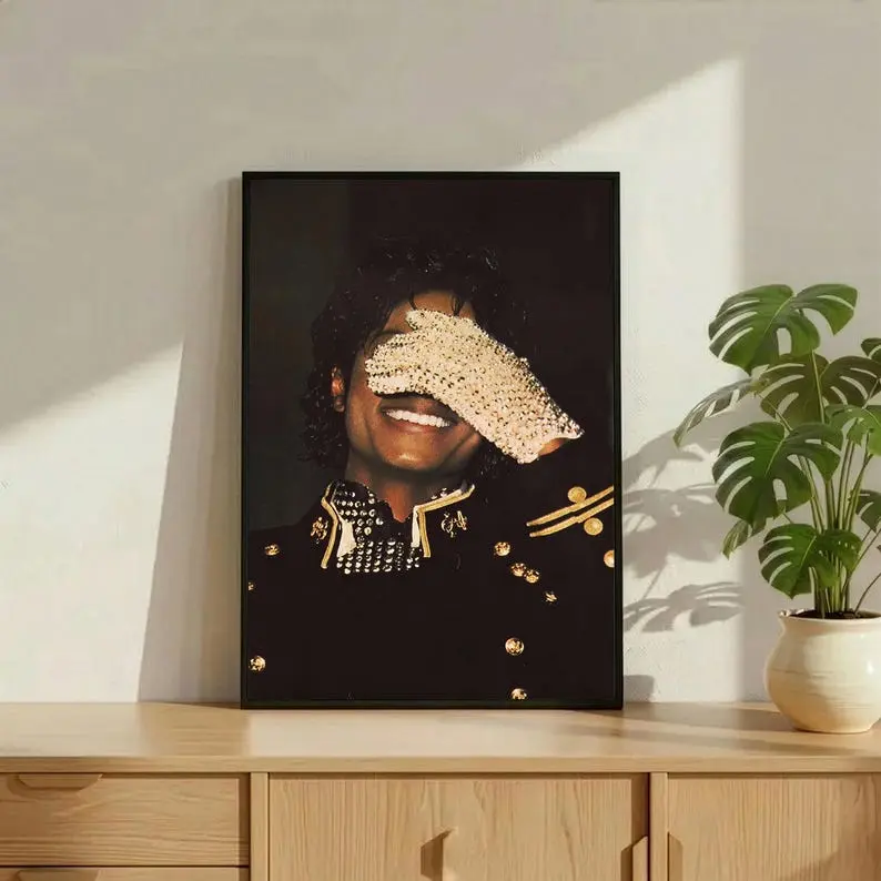 Michael Jackson Poster, King of Pop Wall Art, Vintage Music Photography, Rhinestone Glove Print, 80s Pop Culture Decor, Retro Music Gift