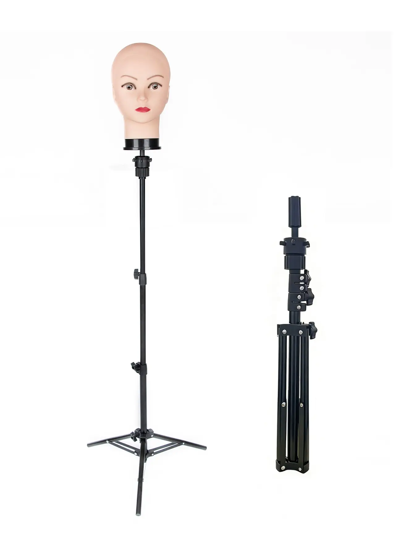 Wig Stand Tripod, Portable Adjustable Height Model Head Stand, Wig Mannequin, Suitable for Beauty Schools, Barber Training, DIY Styling Design Human Model Wig Head Stand (43.3 inches)