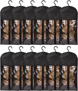 Wig Storage Bag, 6/12PCS Zipper Transparent Dustproof Wig Storage Bag, Hair Extension Hanger, Wig Storage For Multiple Wigs Holder, Wigs Accessories for Salon & Home Use