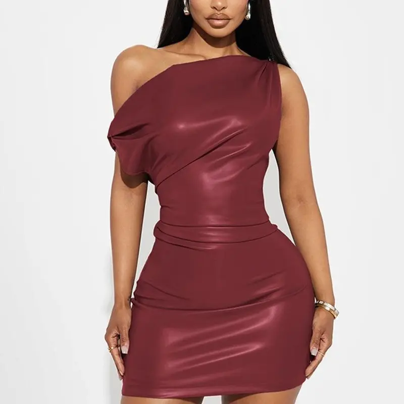 Black leather off shoulder dress - TikTok Shop